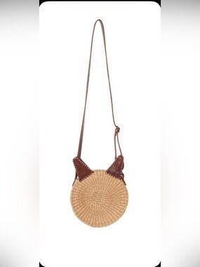 NANNACAY Straw Crossbody Round Straw Bag Cat Shape